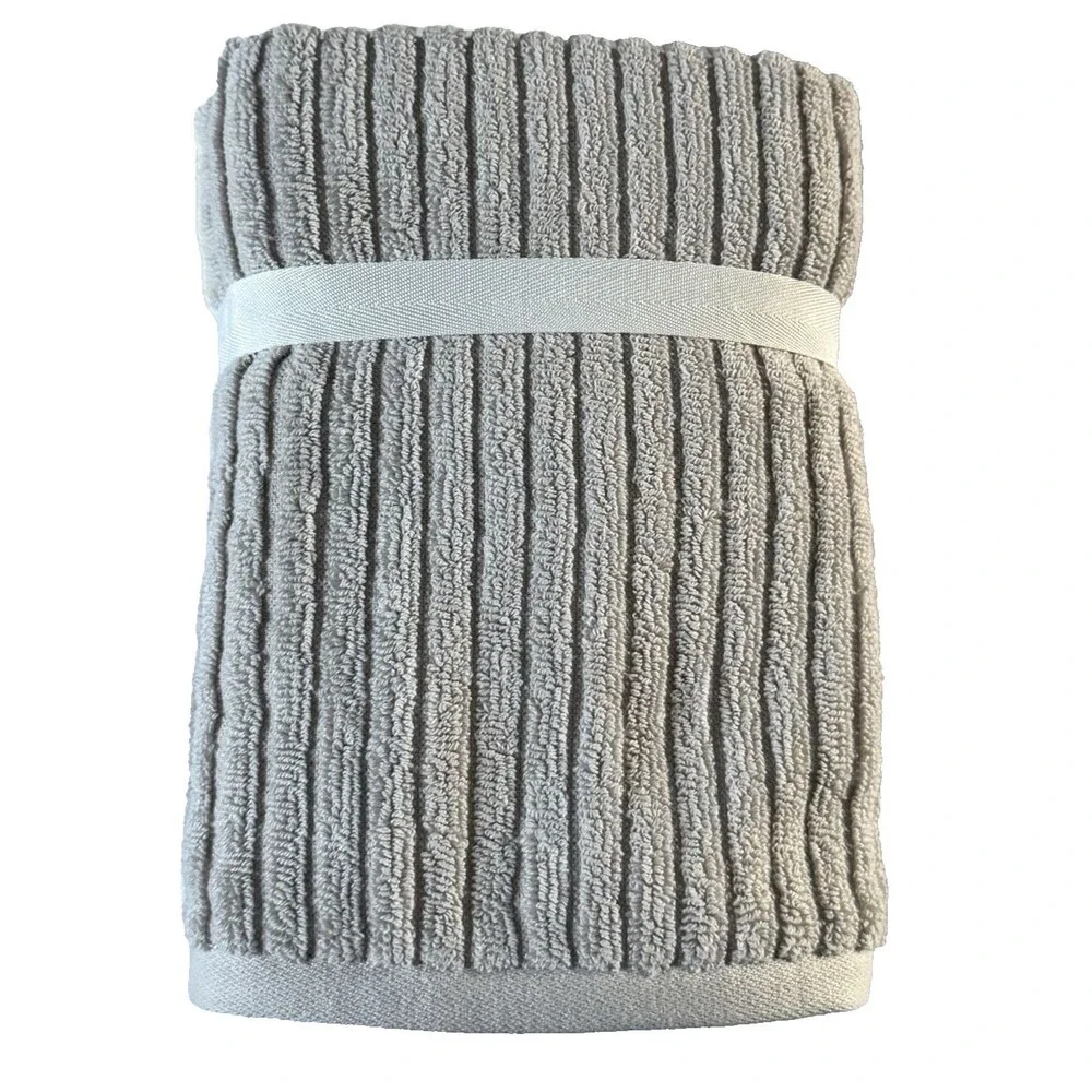 Rachel Zoe Hand Towels Striped Solid Bathroom Set of 2 Ivory Gray Textured 18x28